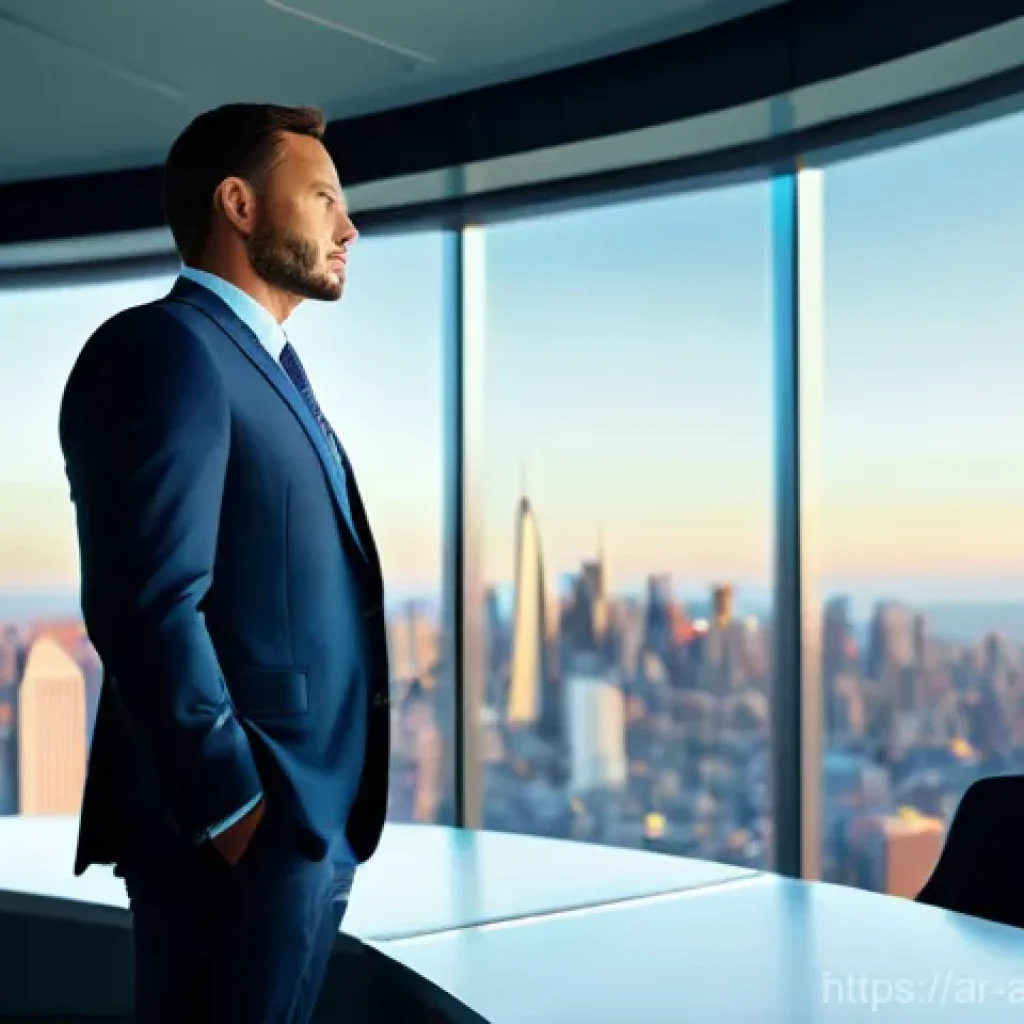 행정관리사 업무 노하우 공유 - **Prompt:** A dynamic shot of a visionary male administrative manager in his early 40s, dressed in a...