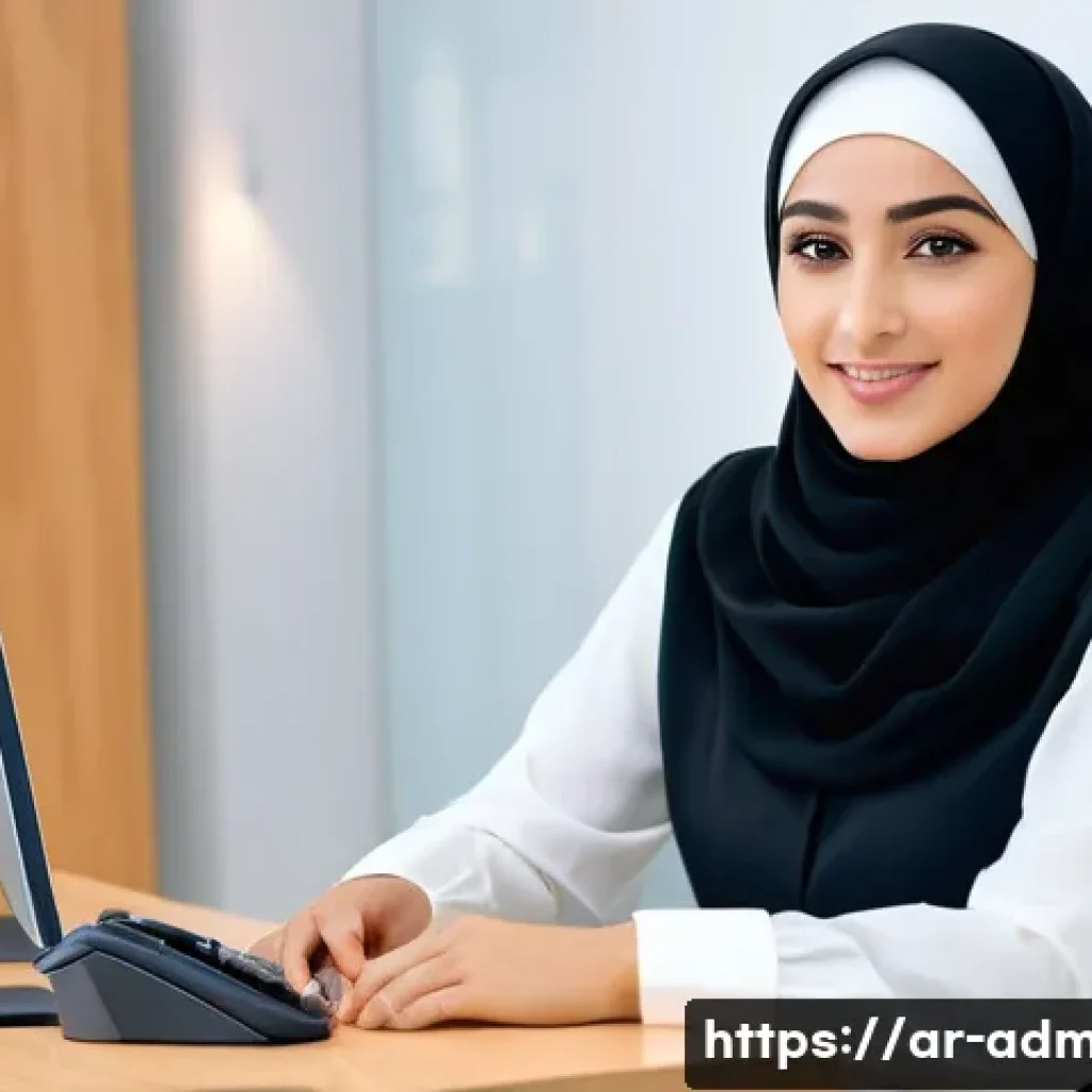 행정관리사로서 고객 관리 사례 - **Prompt:** A serene and modern customer service center in Dubai. An elegant young Arab woman, in he...