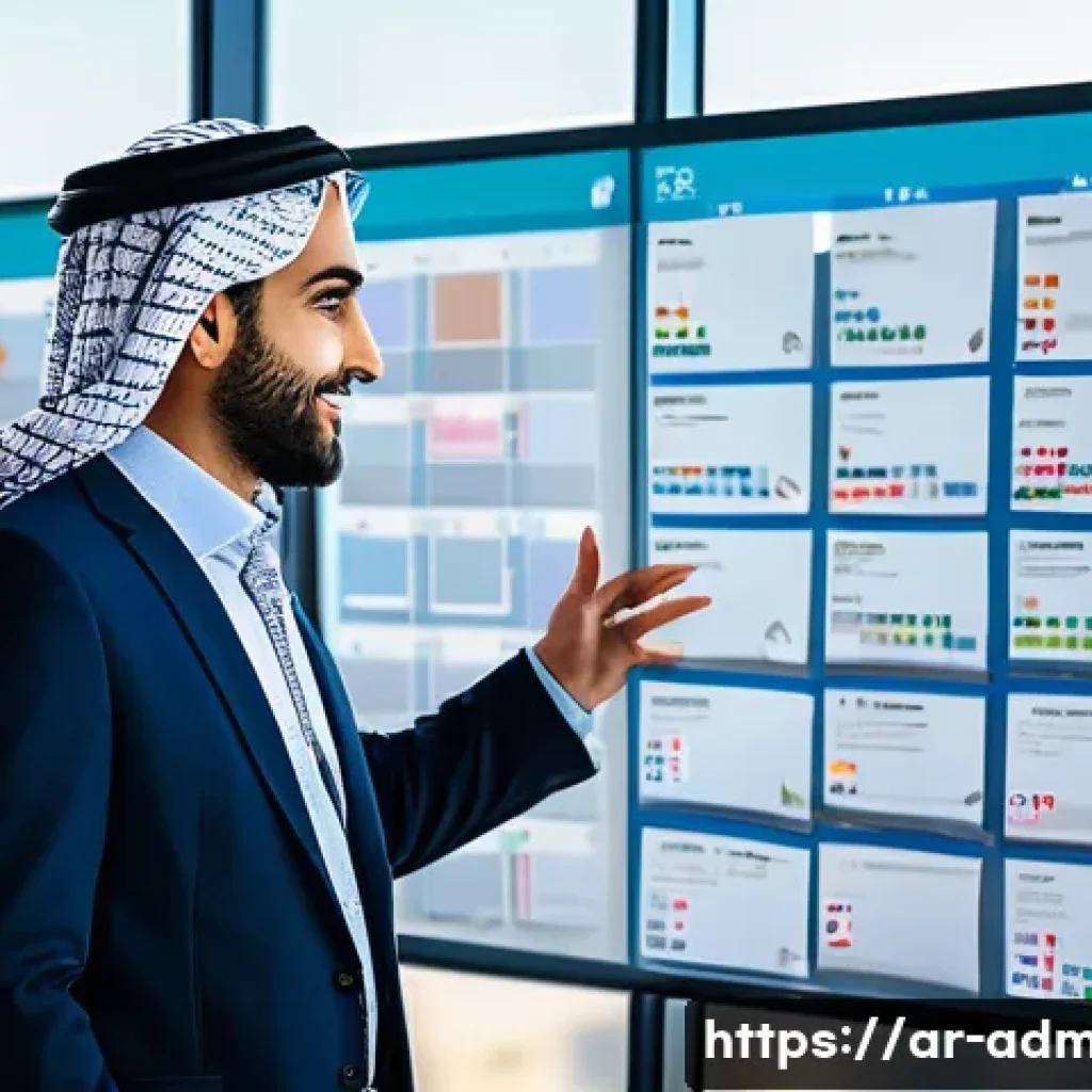 행정관리사 업무 사례 분석 - A professional Arab administrative manager in a modern office setting, organizing daily priorities o...