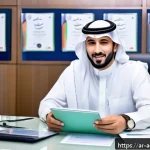 Home 20 행정관리사 자격증 유지비용 - A professional Saudi government office setting with a confident Arab man in business attire holding ...