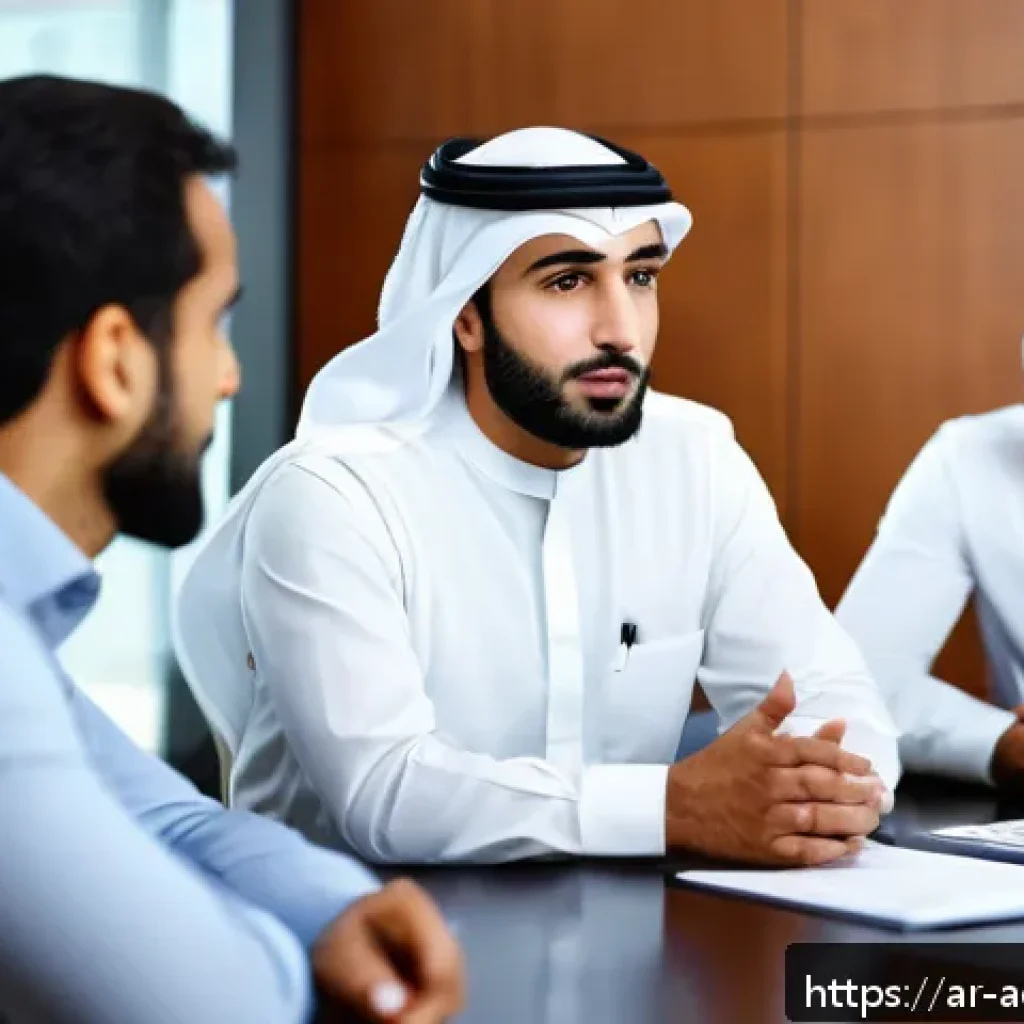 행정관리사로 승진하는 비결 - A professional Middle Eastern office scene featuring a confident Arab man in business attire activel...