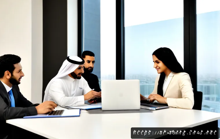 행정관리사 커뮤니티 추천 - Photorealistic modern community workspace in Riyadh, a diverse group of Arab administrative professi...